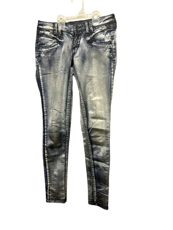 bebe Denim - bebe Precious Metal Icon Skinny Jeans Silver Blue Metallic Coated Y2K Size 26
